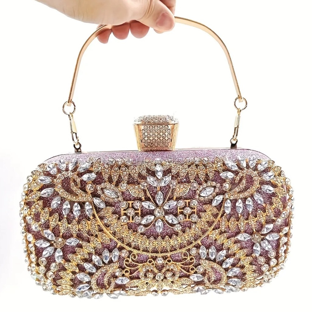 NWT- Rhinestone Bejeweled Evening Wristlet Bag w/Convertible Shoulder Chain